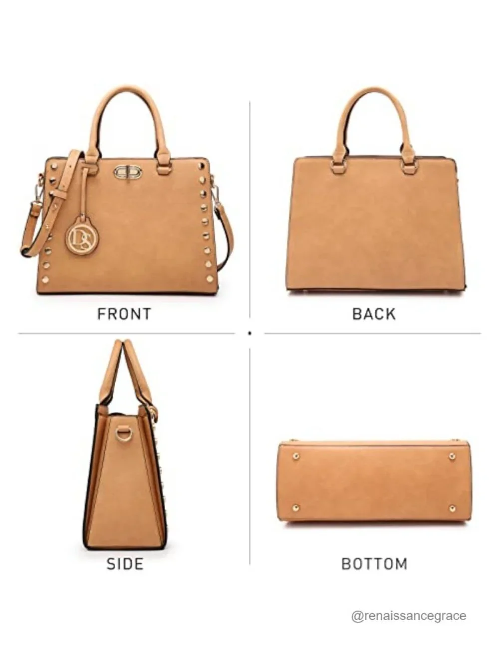 Vegan Leather Satchel Handbag with Top Handle and Detachable Clutch